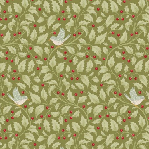 TILDA MERRY LITTLE CHISTMAS acebo fondo verde musgo