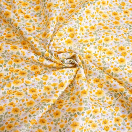 tela Katia POPLIN LIGHT PRINT yellow flowers