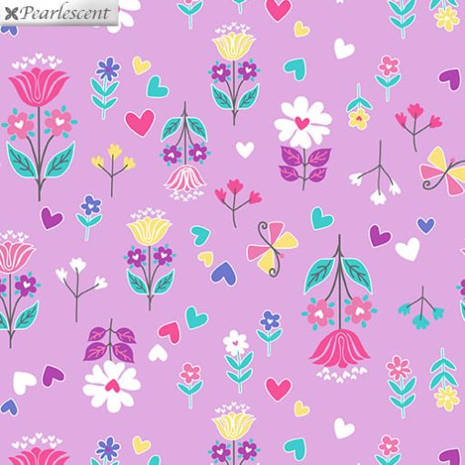 benartex pearl magical flowers lilac