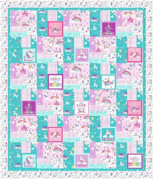 quilt edredon colcha con tela patchwork Benartex pearl unicorn magic - patrón quilt - edredón