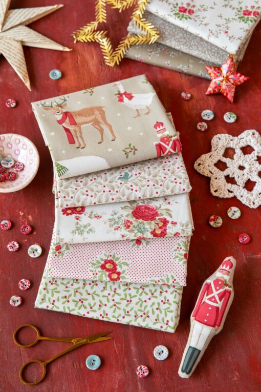 Pack fat quarters colección MERRY LITTLE CHRISTMAS tono cream - clay