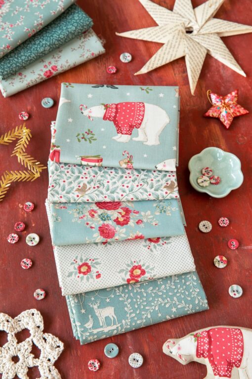 Pack fat quarters colección MERRY LITTLE CHRISTMAS tono duck egg